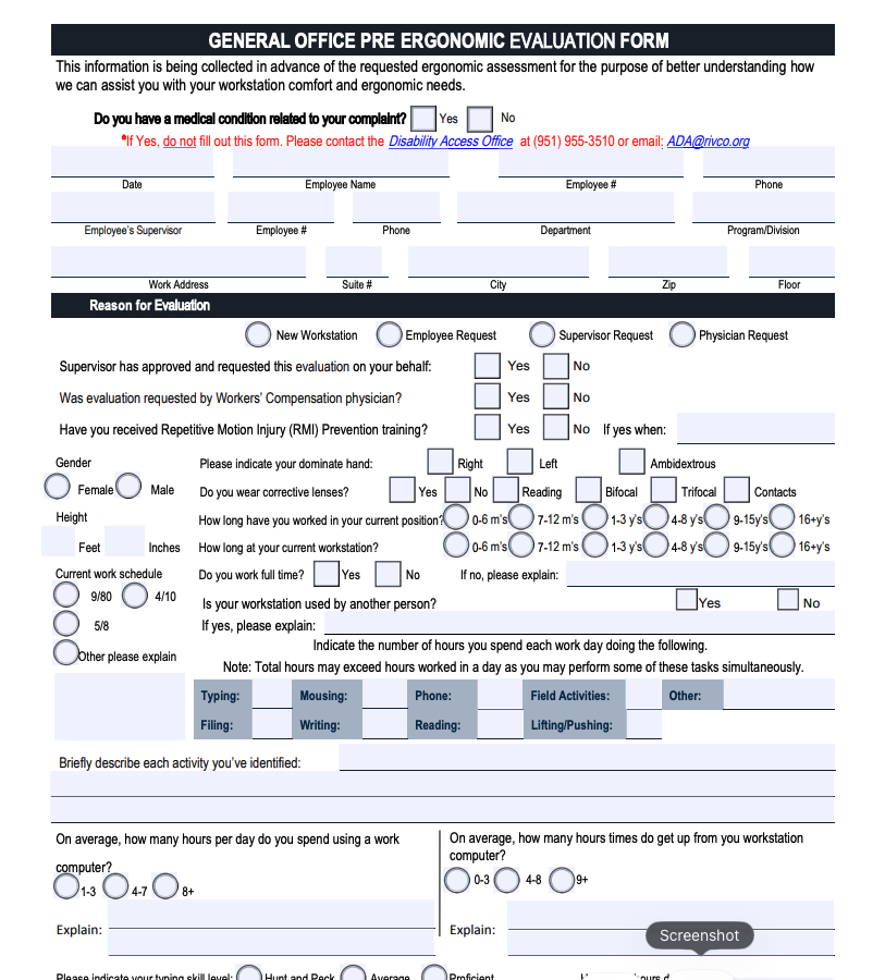 General Office Pre Ergonomic Evaluation Form cover preview