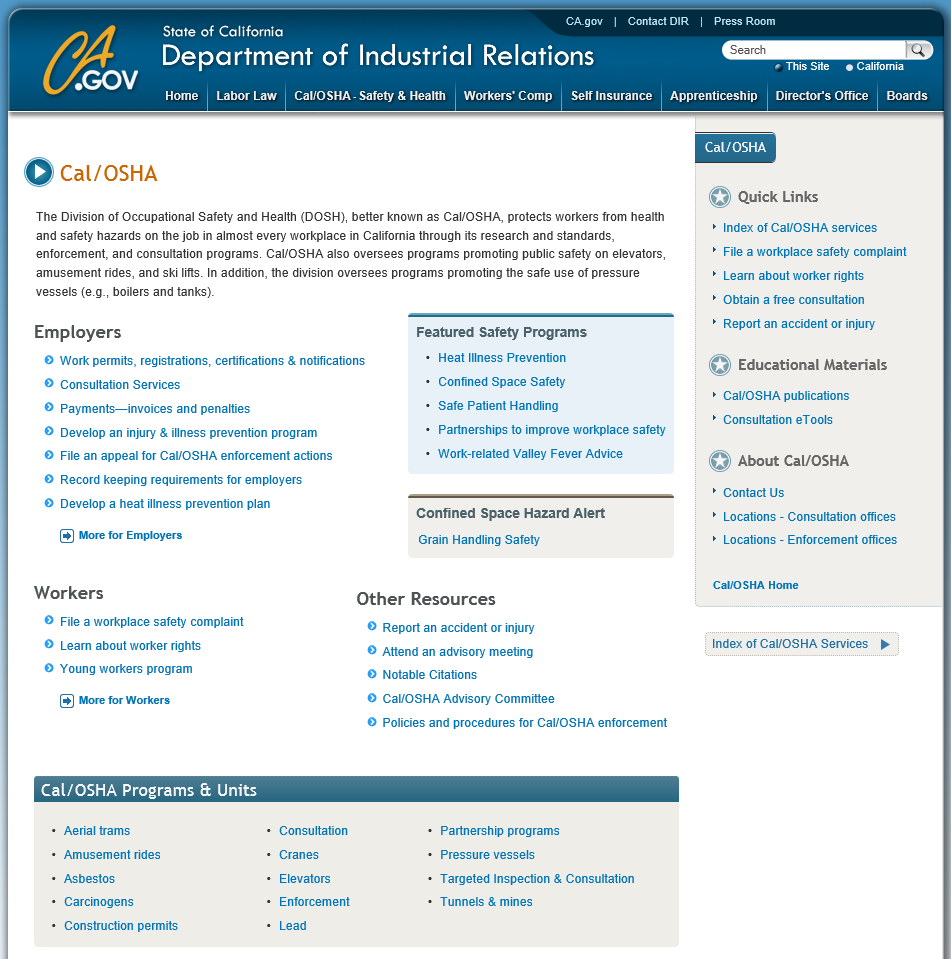 Cal / Osha website